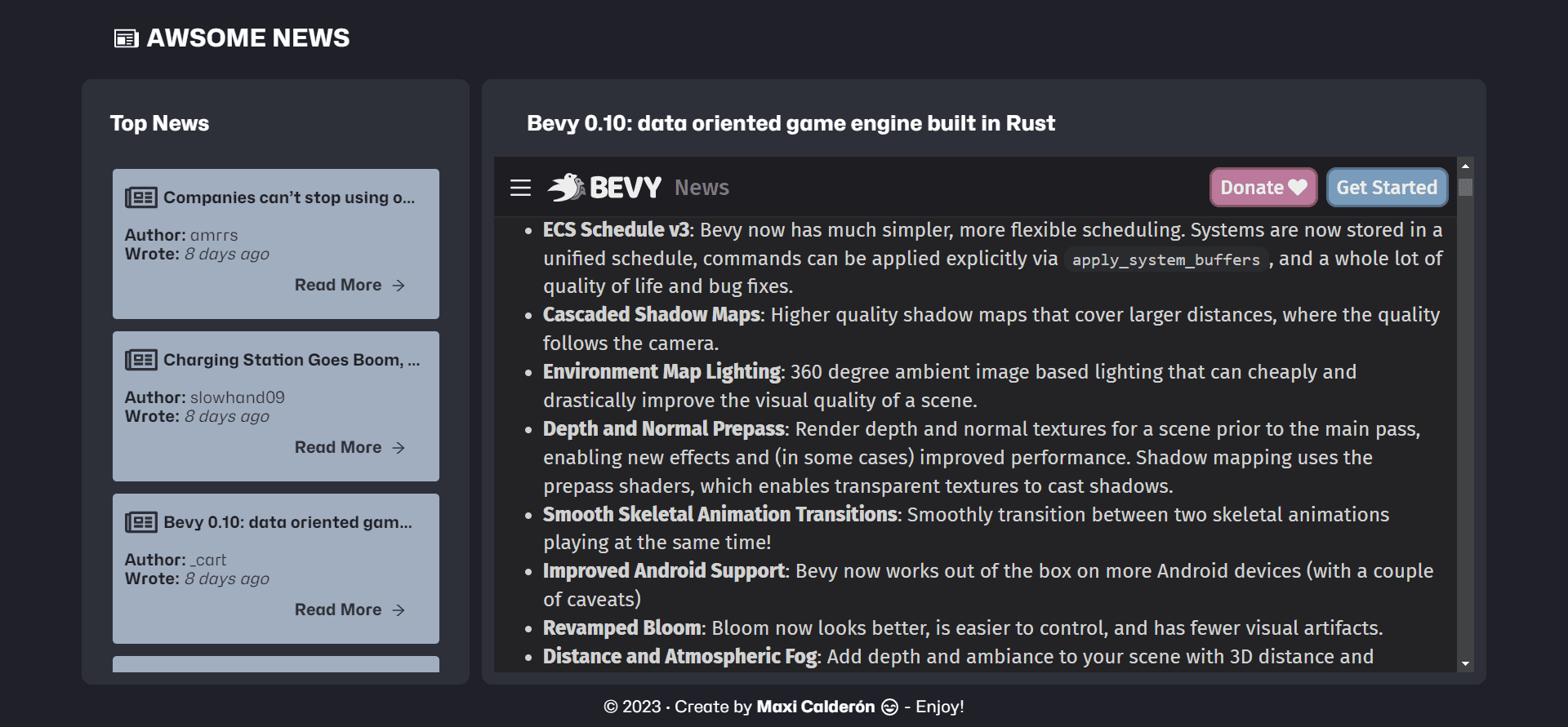screenshot from Awsomenews web