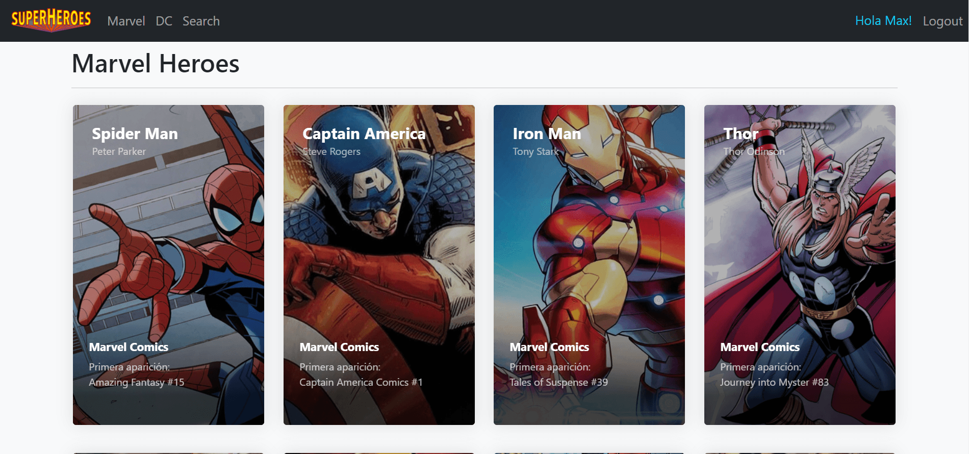 screenshot from Masked Heroes web