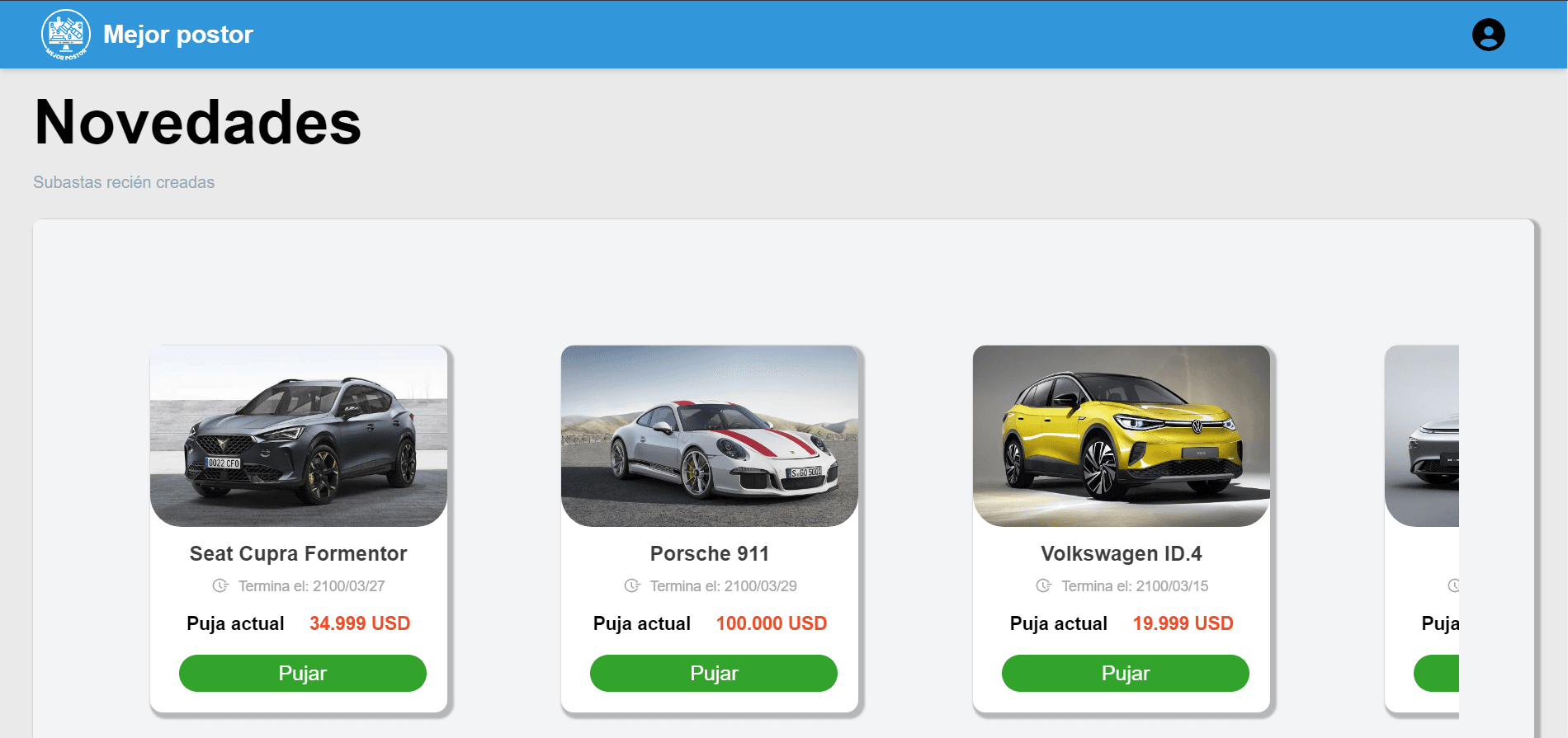 screenshot from Mejor Postor web